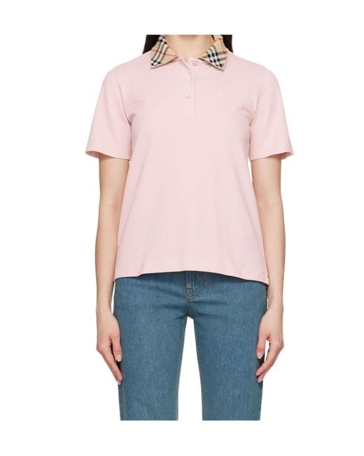 Burberry Blue Ekd Embroidered Checked Collar Polo Shirt
