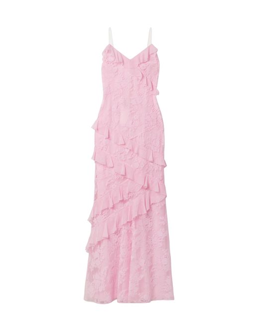 LoveShackFancy Pink Rialto Ruffled Georgette-Trimmed Lace Maxi Dress