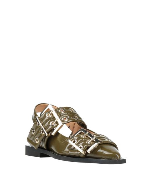 Ganni Green Patent Leather Pointed-Toe Shoes