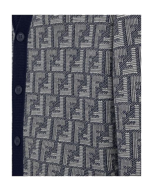 Fendi Blue Monogrammed Buttoned Cardigan for men