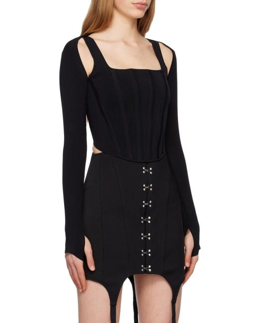 Dion Lee Black Long-Sleeve Corset Top