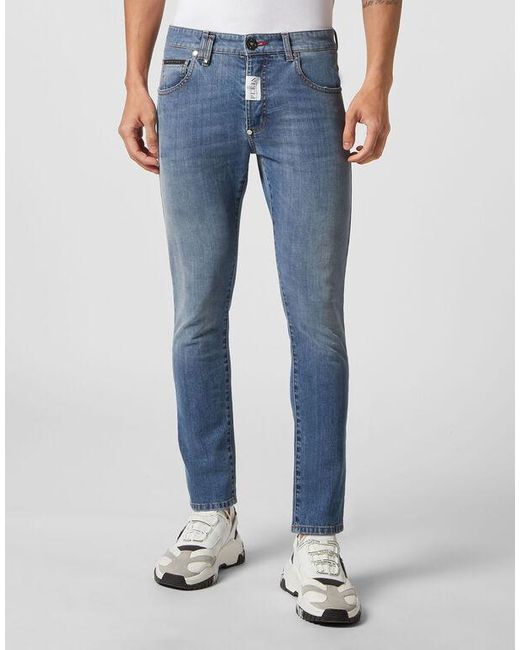 Philipp Plein Blue Low-Rise Skinny-Cut Jeans for men