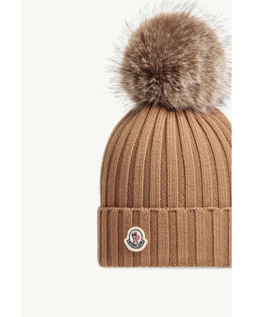 Moncler Brown Wool Beanie With Pom Pom