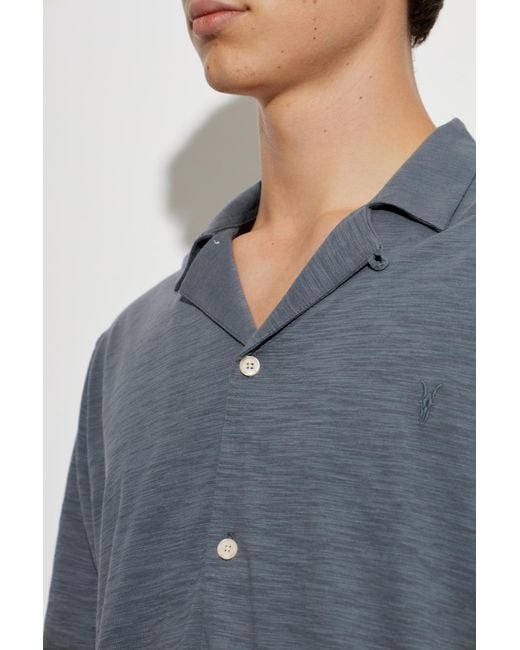 AllSaints Blue Robson Camp-Collar Shirt for men
