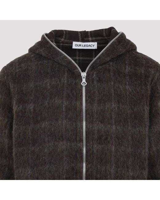 Our Legacy Black Hairy Wool Check Zip-Up Sweatshirt for men