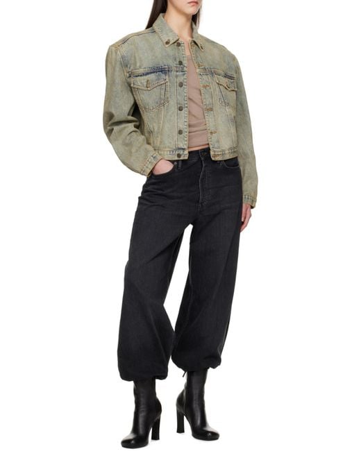Entire studios Green Shrunken Buttoned Distressed Denim Jacket for men