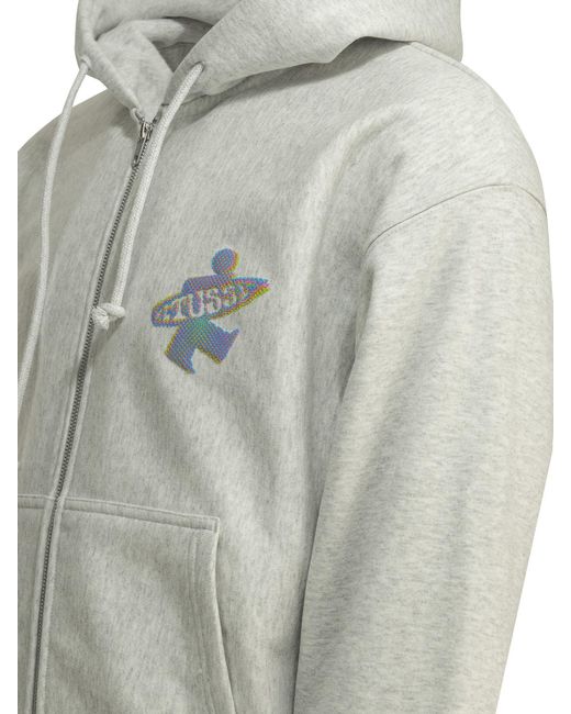 Stussy Gray Stüssy Pixel Logo Zip Hoodies for men