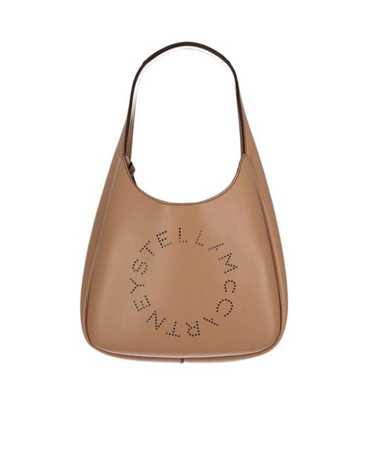 Stella McCartney Brown Logo Perforated Small Hobo Bag