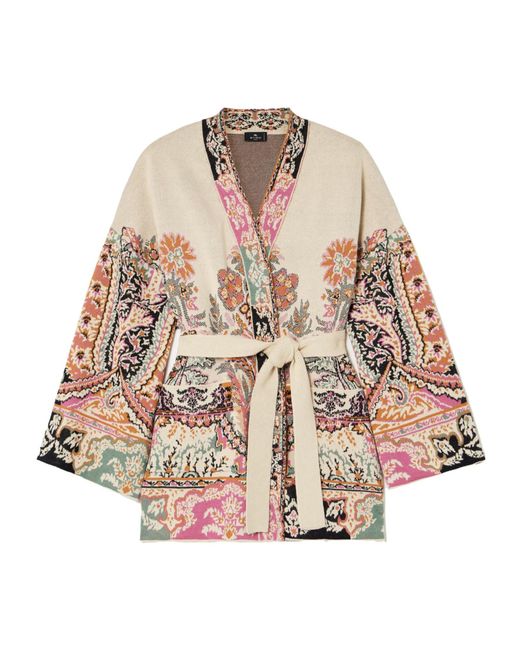 Etro Natural Lace-Up Jacquard Cardigan