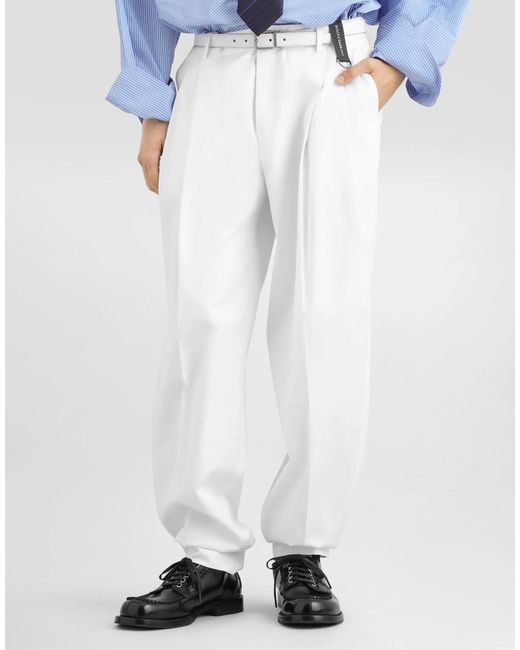 Dolce & Gabbana White Cotton Gabardine Trousers for men