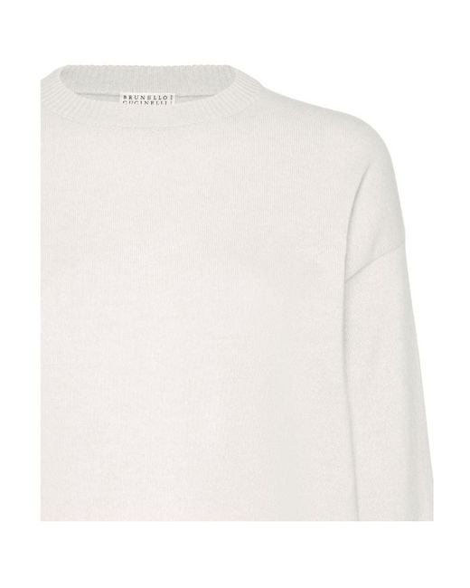 Brunello Cucinelli White Crewneck Knitted Jumper