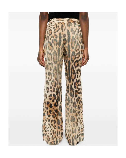 ERMANNO FIRENZE Natural Wide-Leg Animal-Print Pants