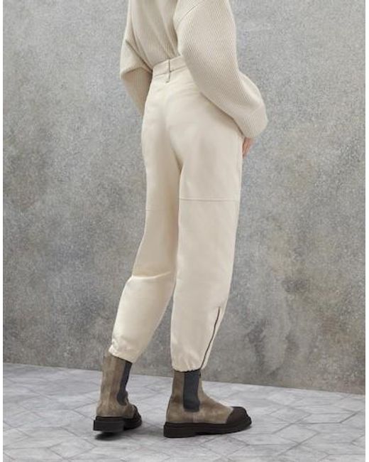 Brunello Cucinelli Natural High Waist Tapered Leg Trousers