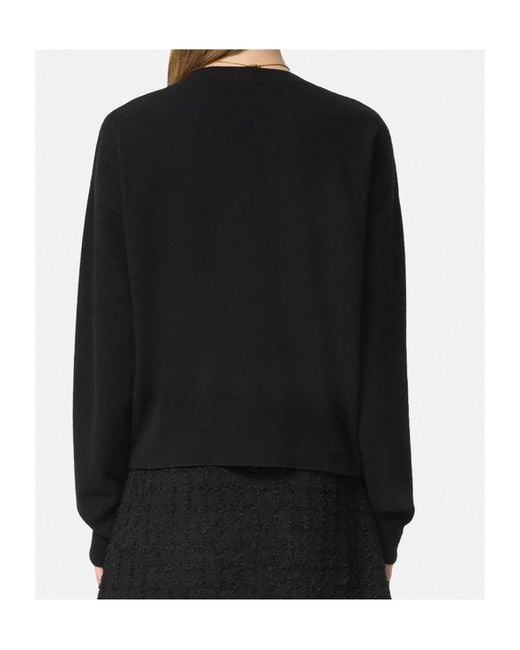 Versace Black Logo-Plaque Crewneck Jumper