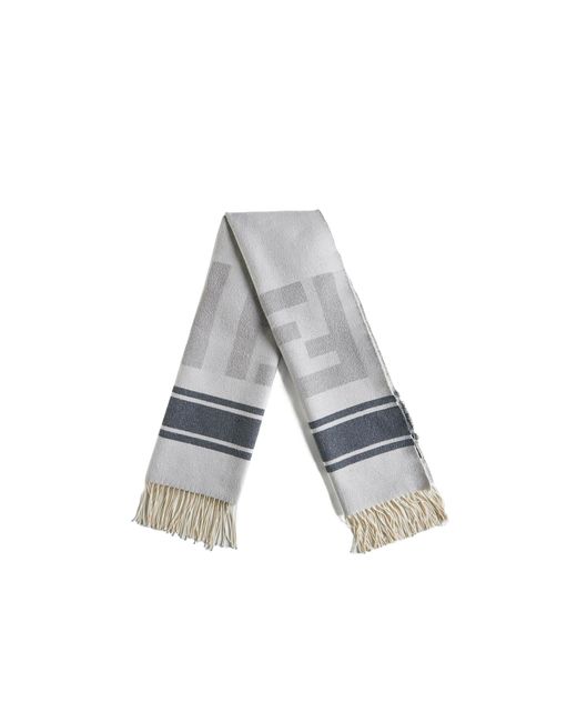 Fendi Gray Monogrammed Stripe-Patterned Scarf for men