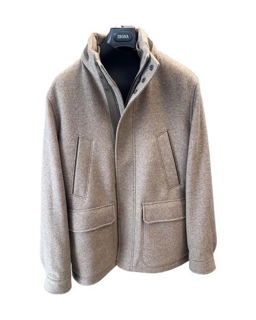 Zegna Brown Long-Sleeved High-Neck Jacket for men