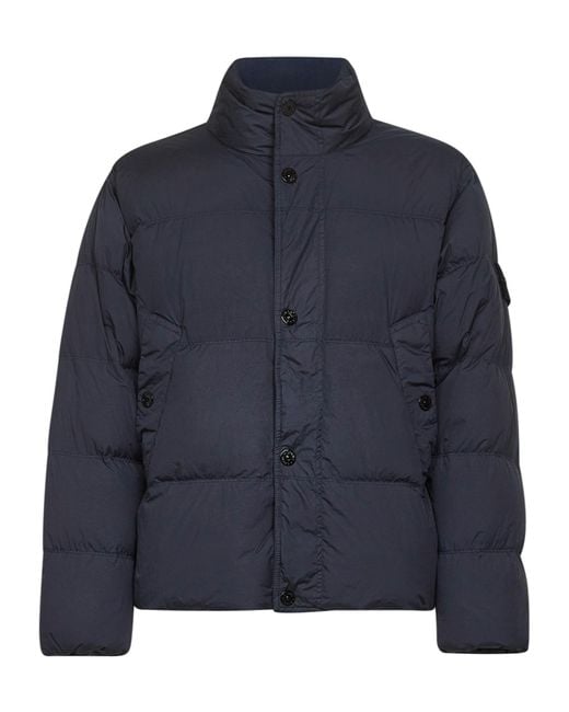 Stone Island Blue Logo Patch High Neck Puffer Jacket for men