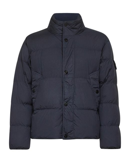 Stone Island Blue Logo Patch High Neck Puffer Jacket for men
