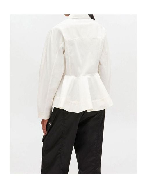 Ganni White Long-Sleeved Peplum Shirt
