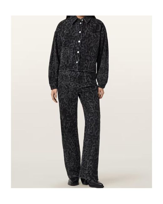 AllSaints Black Blake Wide Leg Leopard Print Jeans