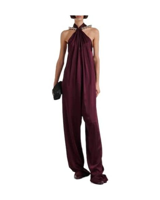 Stella McCartney Purple Embellished Halterneck Satin Jumpsuit
