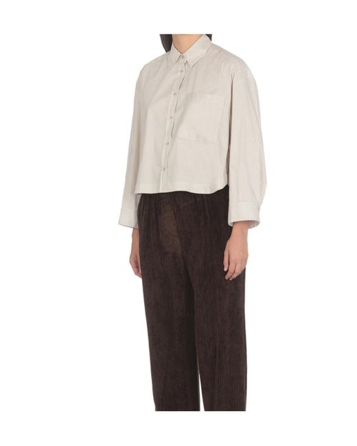 Peserico White Cropped Striped Shirt