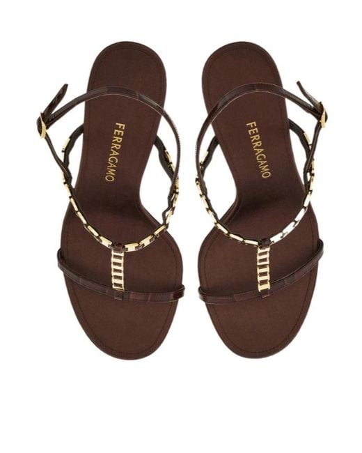Ferragamo Metallic Vara Chain T-Strap Sandal