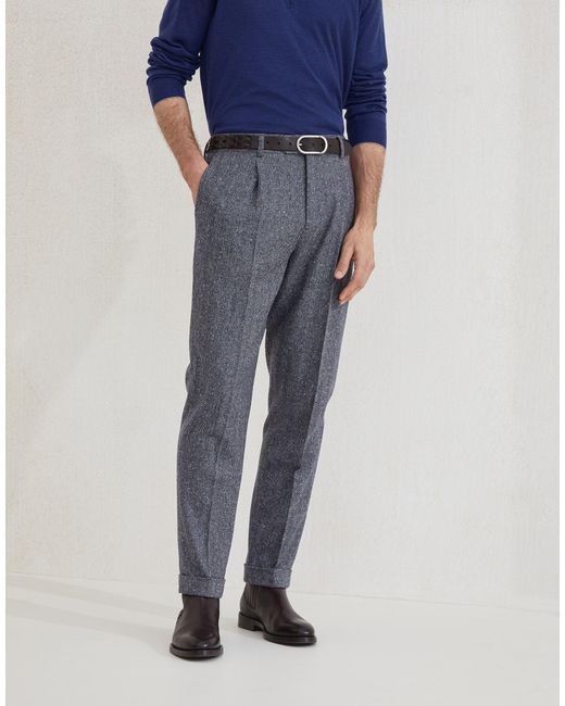 Brunello Cucinelli Gray Herringbone Patterned Pants for men