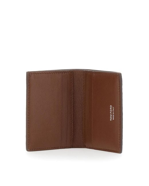 Tom Ford Brown Embossed Leather Card Case for men