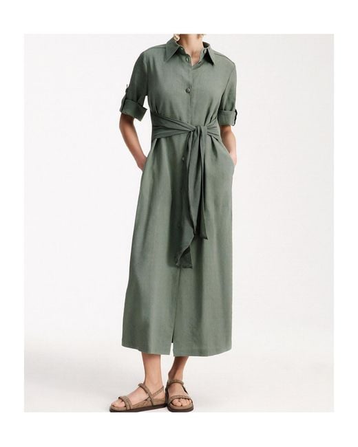Marella Green Stretch Linen And Viscose Shirt Dress