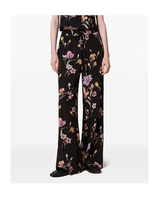 Twinset Black Allover Floral Printed Trousers