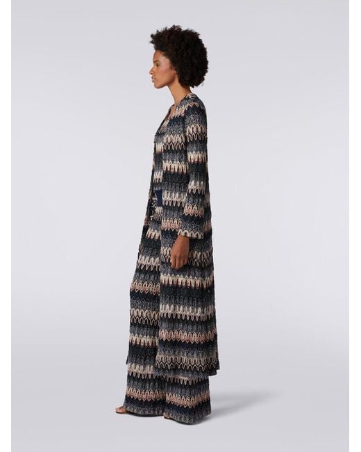 Missoni Gray Zigzag Crochet-Knit Long Cardigan