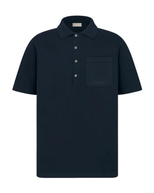 Dior Blue Homme Logo Embroidered Short-Sleeved Polo Shirt for men