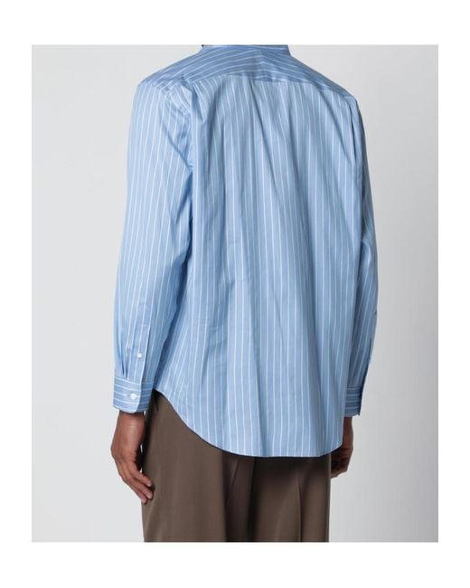 Auralee Blue Light Striped Cotton And Silk Shirt for men