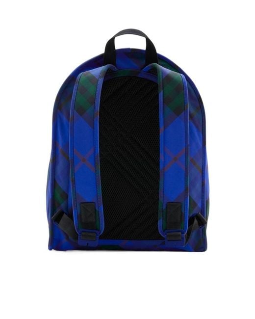 Burberry Blue Vintage Check-Print Shield Backpack for men
