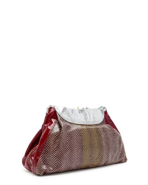 Dries Van Noten Red Snake Print Color-Blocked Handbag