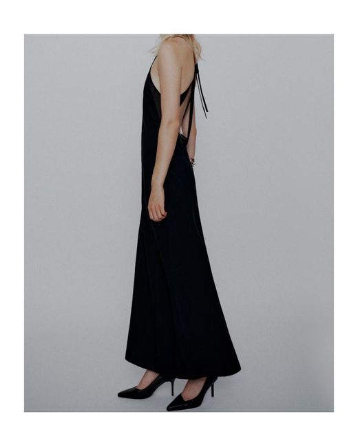 Marella Black Long Envers Satin Dress
