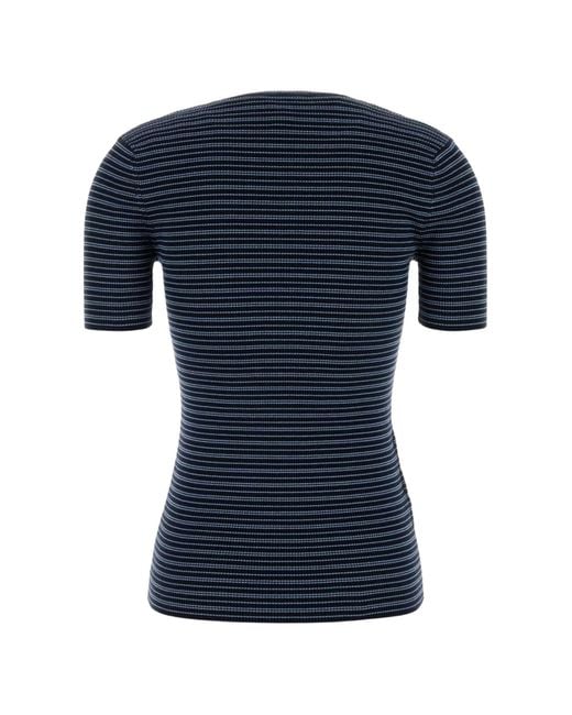 Prada Blue Crewneck Striped Ribbed T-Shirt
