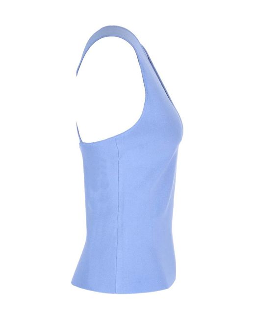 P.A.R.O.S.H. Blue Plunging V-Neck Knitted Top