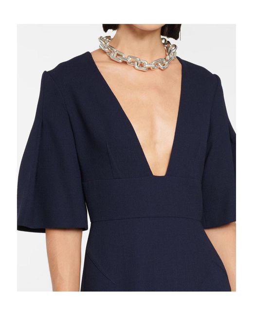 Roland Mouret Blue V-Neck Zipper Dress