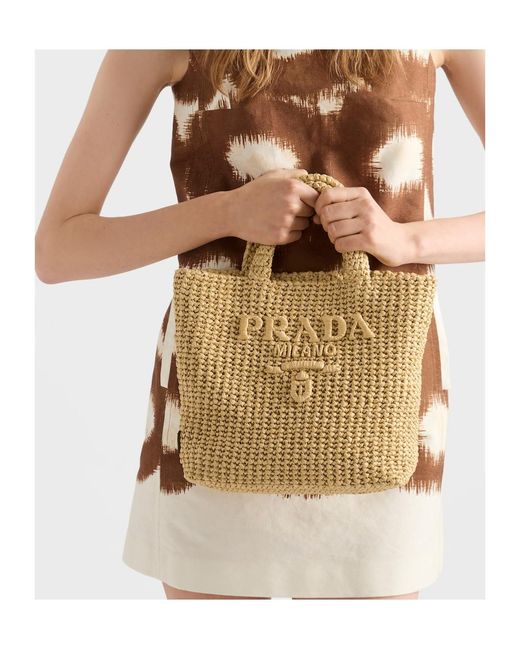 Prada Metallic Logo Detailed Small Tote Bag