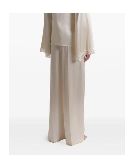 Alberta Ferretti White High-Waist Satin Wide-Leg Pants