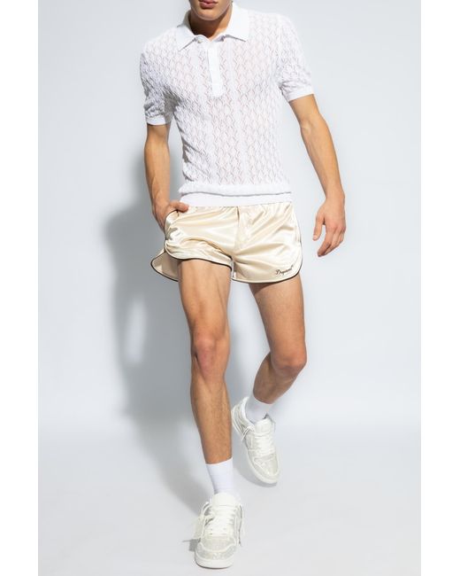 DSquared² White Pointelle-Knit Short Sleeved Polo Top for men