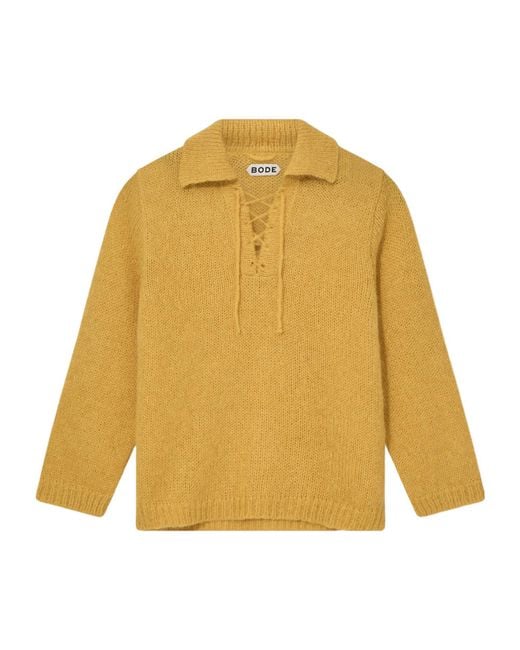 Bode Yellow Lapel Long-Sleeved Sweater for men