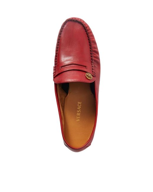 Versace Red Embellished Loafers