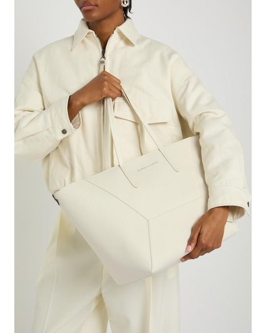 Brunello Cucinelli White Bead Medium Grained Leather Tote Bag