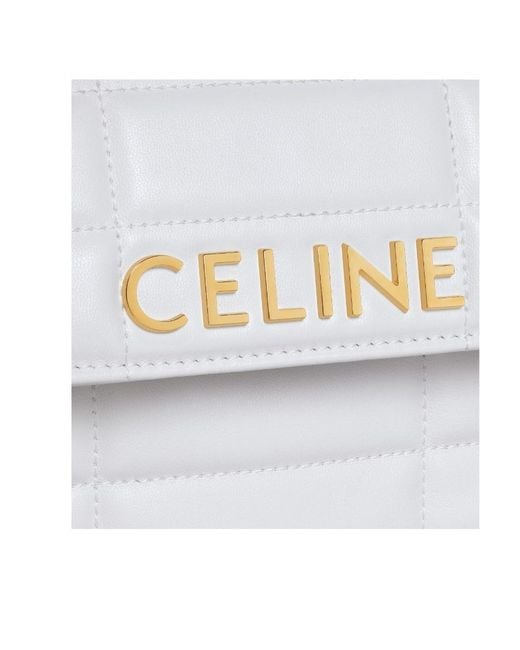 Céline White Chain Shoulder Bag Matelasse Monochrome