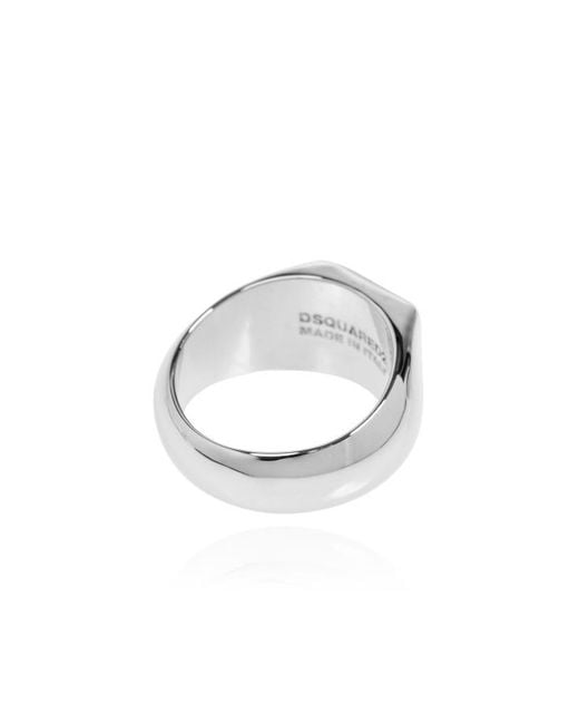 DSquared² White Logo-Engraved Ring-Pendant Necklace for men