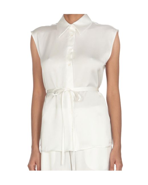 Fabiana Filippi White Tied Waist Sleeveless Shirt