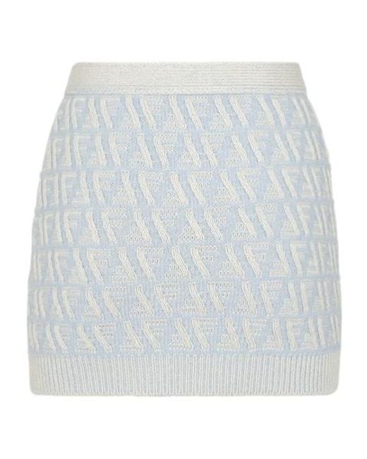 Fendi Gray Ff Logo Intarsia Knit Mini Skirt